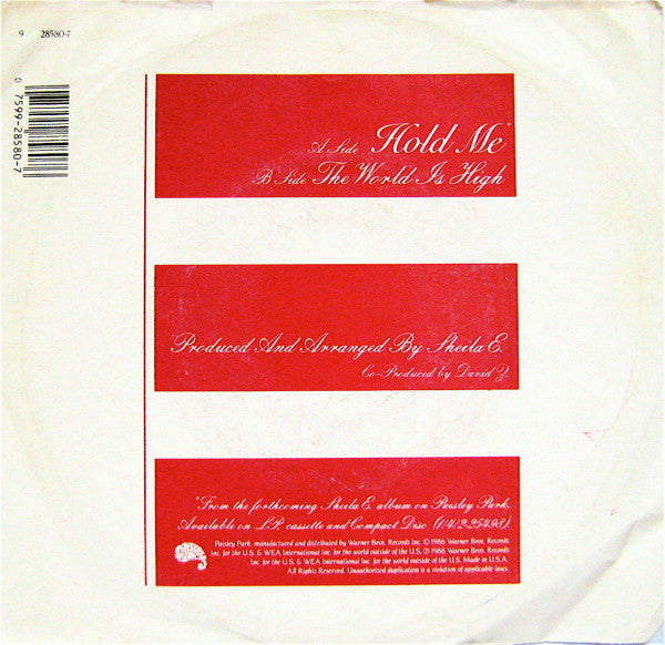 Sheila E. - Hold Me Vinyl Singles Vinyl Very Good (VG) <br> Hoes Good Plus (G+)