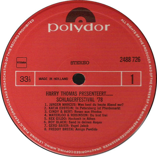 Various - Harry Thomas Presenteert Schlagerfestival '78 (LP) Vinyl LP Dubbel Vinyl Zeer Goed / Hoesje Goed "VINYLSINGLES.NL"