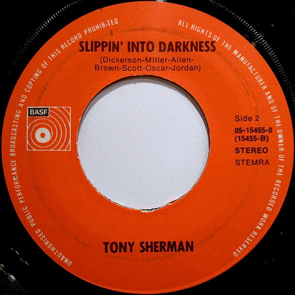 Tony Sherman - Tonight 40400 Vinyl Singles Vinyl Very Good (VG) <br> Hoes Good Plus (G+)