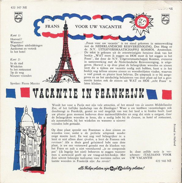 No Artist - Frans Voor Uw Vacantie - Notions De Français Pour Les Touristes Vinyl Singles EP Vinyl Very Good (VG) <br> Hoes Good Plus (G+)