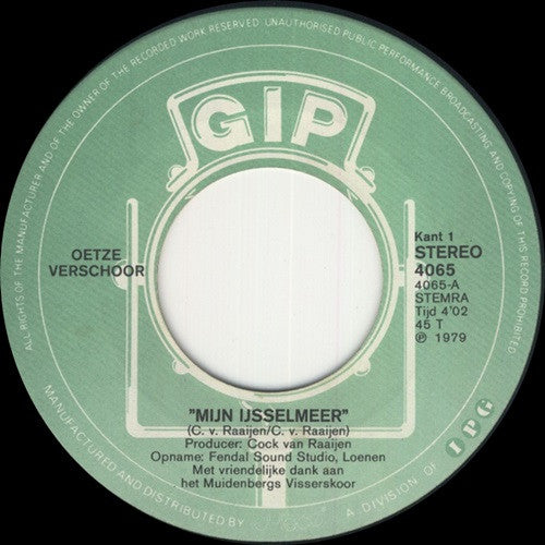 Oetze Verschoor - Myn Ysselmeer Vinyl Singles Vinyl Zeer Goed / Hoesje Generic "VINYLSINGLES.NL"
