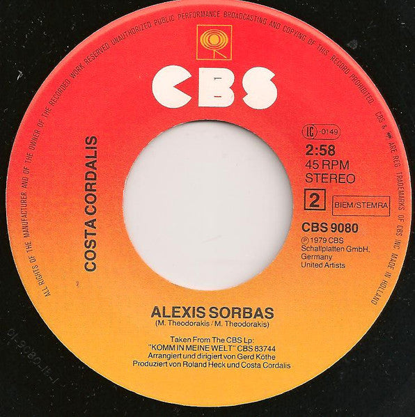 Costa Cordalis - Das Alte Lied Von Helena 32152 Vinyl Singles Vinyl Very Good (VG) <br> Hoes Good Plus (G+)