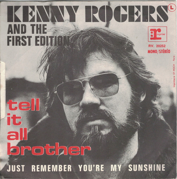 Kenny Rogers & The First Edition - Tell It All Brother Vinyl Singles Vinyl Very Good (VG) <br> Hoes Good Plus (G+)