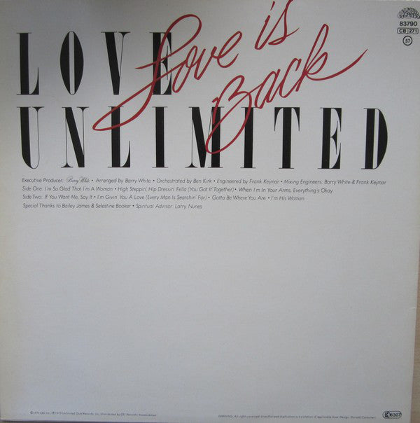 Love Unlimited - Love Is Back (LP) Vinyl LP Vinyl Very Good (VG) <br> Hoes Good Plus (G+)