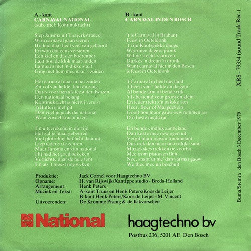 Kromme Pisang & De Kikvorschen - Carnaval National (Kontinu Kracht) Vinyl Singles Vinyl Very Good (VG) <br> Hoes Good Plus (G+)