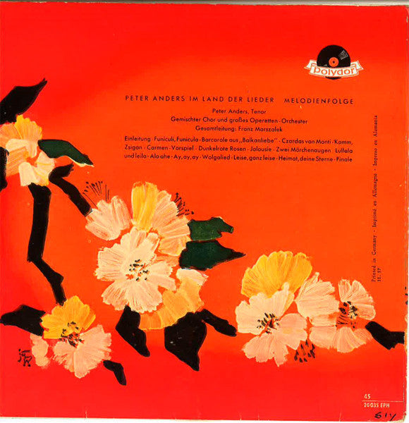 Peter Anders - Peter Anders Im Land Der Lieder Vinyl Singles EP Vinyl Very Good (VG) <br> Hoes Good Plus (G+)