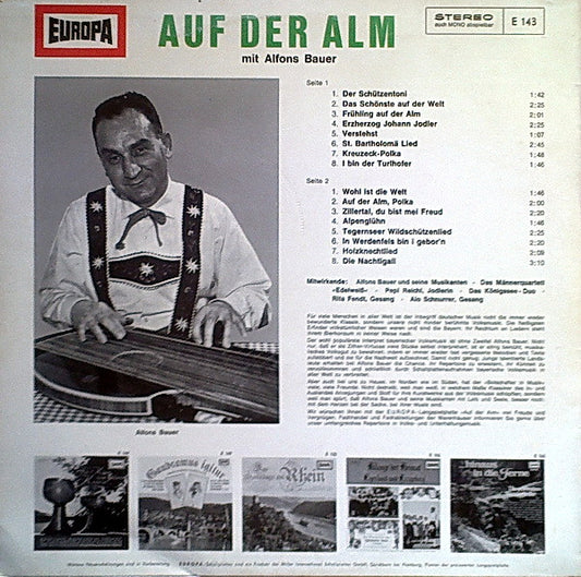 Alfons Bauer - Auf Der Alm Mit Alfons Bauer (LP) Vinyl LP Vinyl Zeer Goed / Hoesje Goed "VINYLSINGLES.NL"