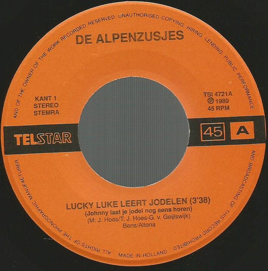 Alpenzusjes - Lucky Luke Leert Jodelen Vinyl Singles Vinyl Zeer Goed / Hoesje Goed "VINYLSINGLES.NL"