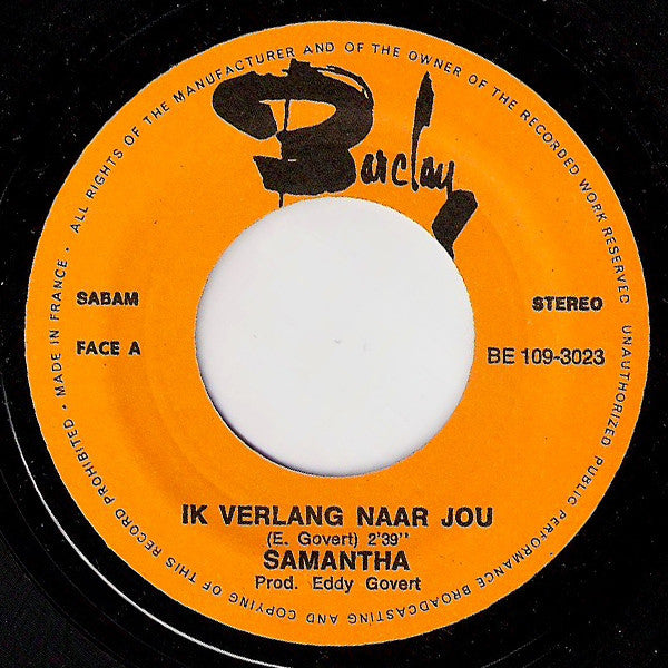 Samantha - Ik Verlang Naar Jou Vinyl Singles