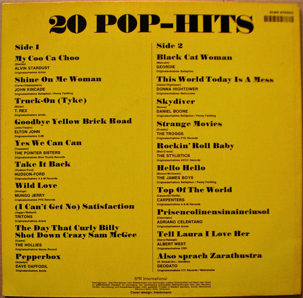 Various - 20 Pop-Hits (LP) Vinyl LP Vinyl Very Good (VG) <br> Hoes Good Plus (G+)