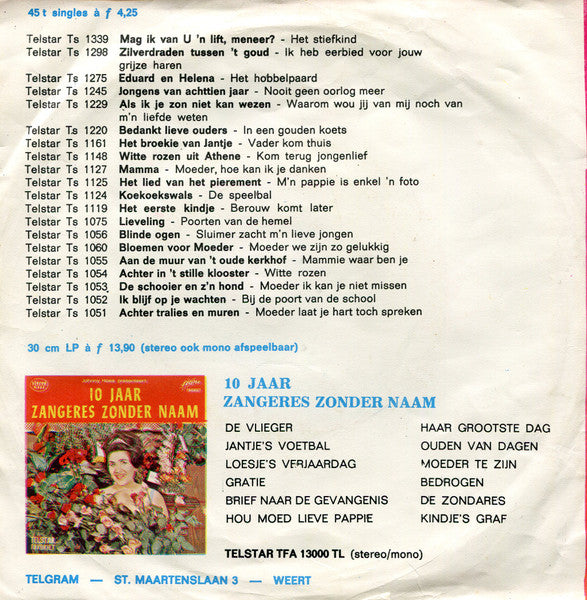 Zangeres Zonder Naam - 's Nachts Op Donkere Boulevard 13808 Vinyl Singles Vinyl Very Good (VG) <br> Hoes Good Plus (G+)