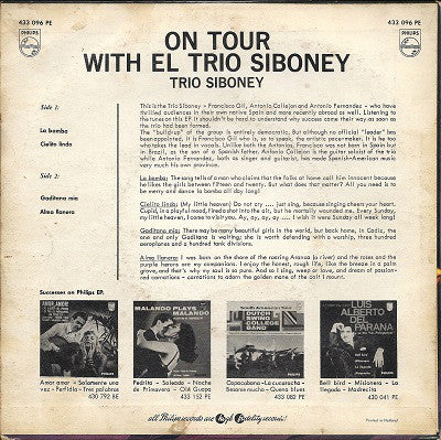 Trio Siboney - On Tour With El Trio Siboney Vinyl Singles EP Media VG+ \ Sleeve G+