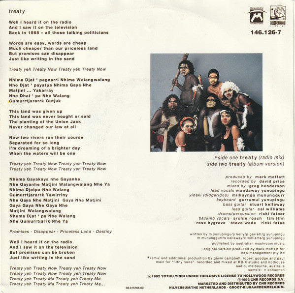 Yothu Yindi - Treaty Vinyl Singles Vinyl Very Good (VG) <br> Hoes Good Plus (G+)