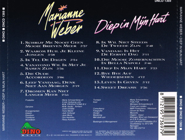 Marianne Weber - Diep In Mijn Hart (CD) Compact Disc Vinyl (VG) <br> Hoes (G+)