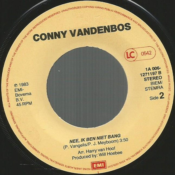 Conny Vandenbos - Johnny Vinyl Singles Vinyl Very Good (VG) <br> Hoes Good Plus (G+)
