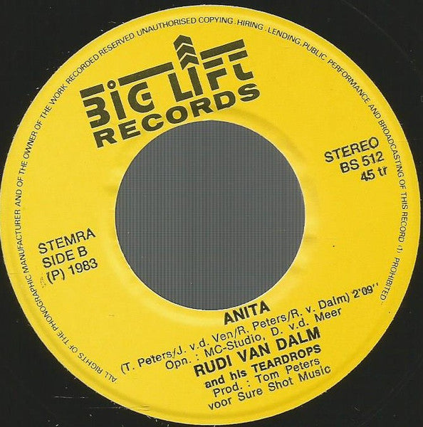 Rudi Van Dalm And His Teardrops - Tussen Ons Twee 23475 Vinyl Singles Vinyl Very Good (VG) <br> Hoes Good Plus (G+)