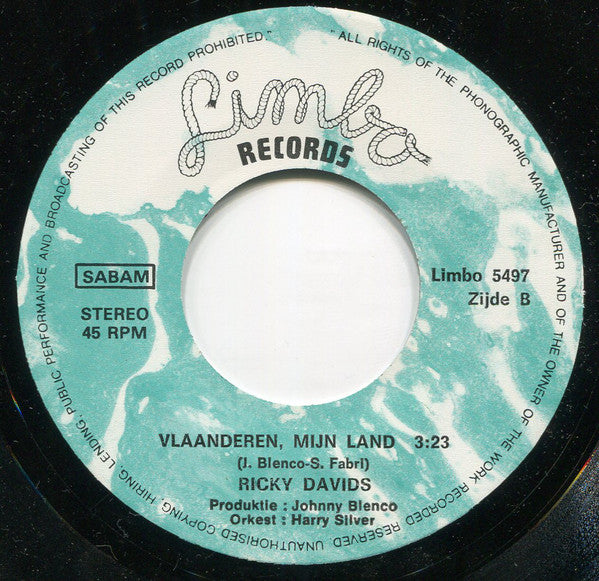 Ricky Davids - Rode Wijn En Rode Rozen Vinyl Singles Vinyl Very Good (VG) <br> Hoes Good Plus (G+)