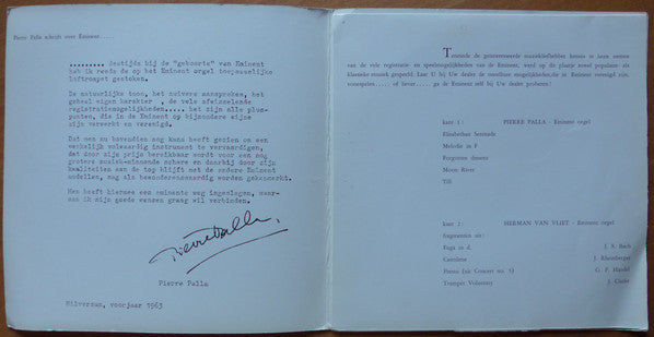 Pierre Palla en Herman van Vliet - Pierre Palla en Herman Van Vliet Spelen Op Eminent 32646 Vinyl Singles EP Vinyl Very Good (VG) <br> Hoes Good Plus (G+)