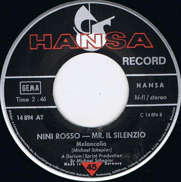 Nino Rosso - Mr. IL Silenzio - Das Lied Vom Glück Vinyl Singles
