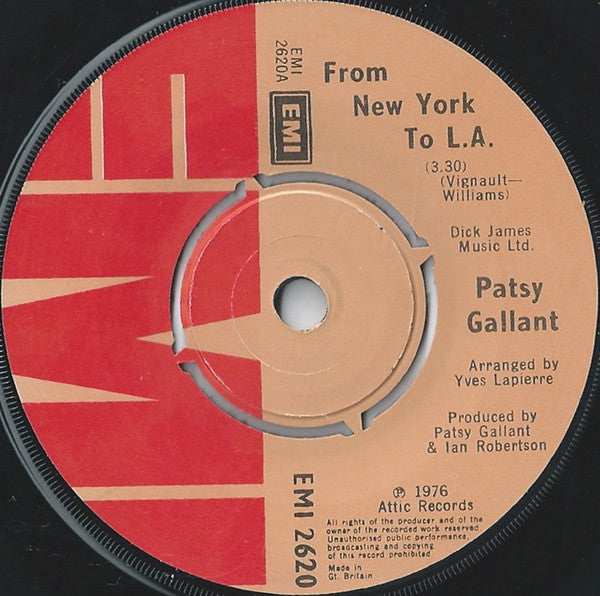 Patsy Gallant - From New York To L.A. Vinyl Singles Vinyl Very Good (VG) <br> Hoes Good Plus (G+)