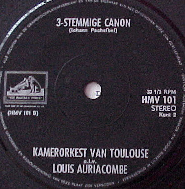 Kamerorkest Van Toulouse, Albinoni, Pachelbel, Louis Auriacombe - Uw Klassieke Grammofoon Platen Gids Vinyl Singles Vinyl (VG) <br> Hoes (G+)