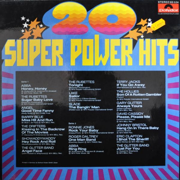 Various - 20 Super Power Hits (LP) Vinyl LP Vinyl Very Good (VG) <br> Hoes Good Plus (G+)
