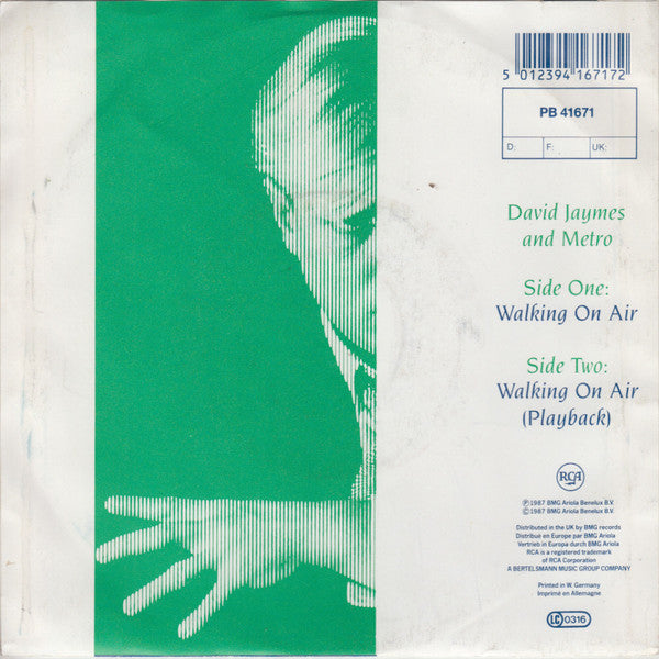 David Jaymes And Metro - Walking On Air Vinyl Singles Vinyl Very Good (VG) <br> Hoes Good Plus (G+)