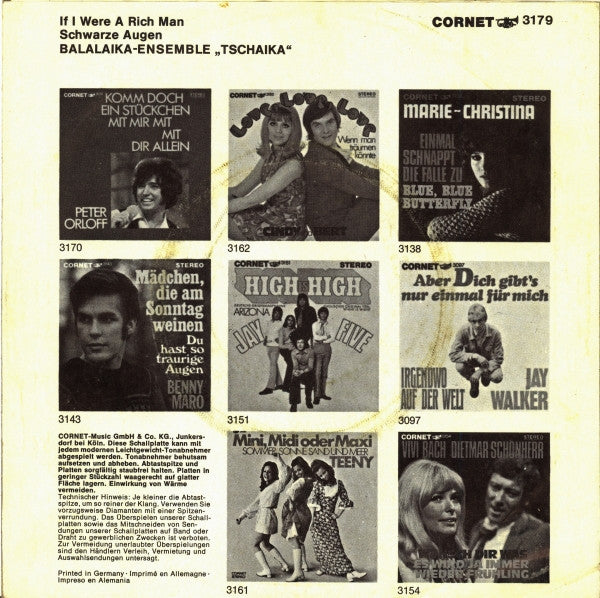 Balalaika-Ensemble Tschaika - If I Were A Rich Man Vinyl Singles Vinyl Very Good (VG) <br> Hoes Good Plus (G+)