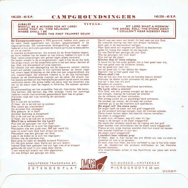 Campground Singers - Campgroundsingers Vinyl Singles Vinyl Very Good (VG) <br> Hoes Good Plus (G+)