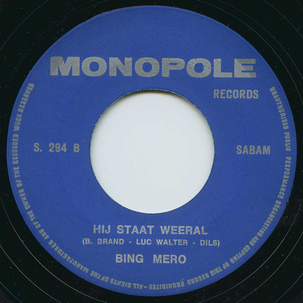 Bing Mero - Achter De Struiken Vinyl Singles Vinyl Very Good (VG) <br> Hoes Good Plus (G+)