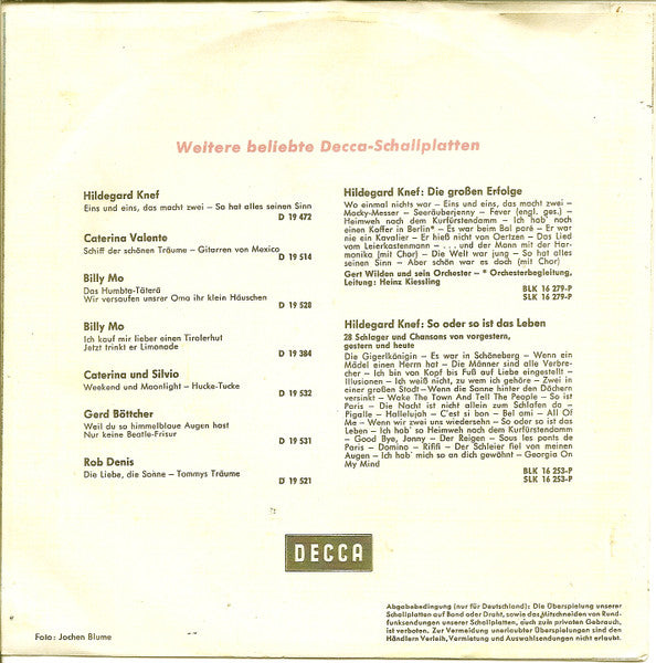 Hildegard Knef - Sei Doch So Wie Damals Vinyl Singles Vinyl (VG) <br> Hoes (G+)