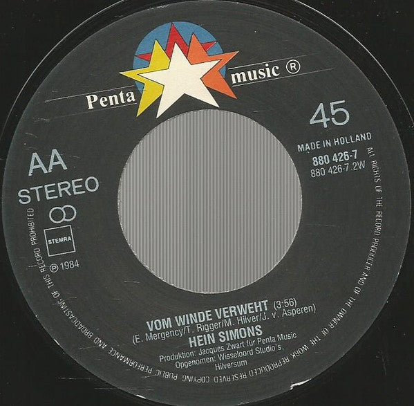 Hein Simons - Geef Me 'N Kans Vinyl Singles Vinyl Very Good (VG) <br> Hoes Good Plus (G+)