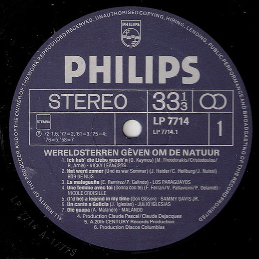 Various - Wereldsterren Geven Om De Natuur (LP) Vinyl LP Vinyl Zeer Goed / Hoesje Goed "VINYLSINGLES.NL"