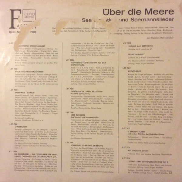 Jan-Maaten-Matrosenchor - Über Die Meere - Sea Shanties Und Seemannslieder (LP) Vinyl LP Vinyl Very Good (VG) <br> Hoes Good Plus (G+)