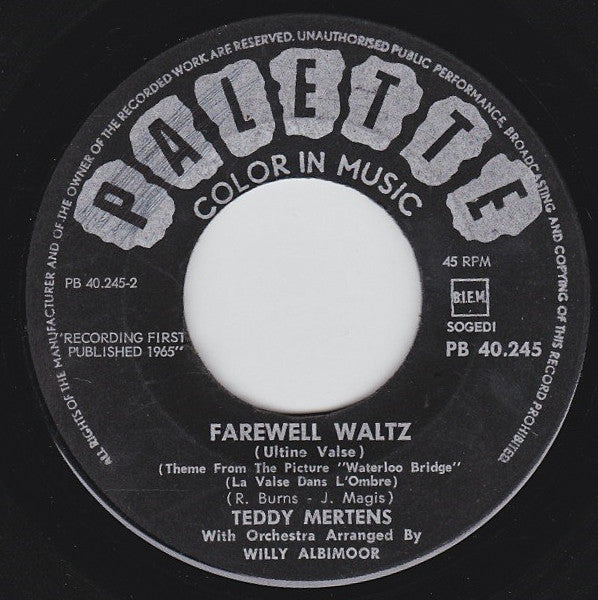 Teddy Mertens - Trumpet In The Night Vinyl Singles Vinyl Very Good (VG) <br> Hoes Good Plus (G+)