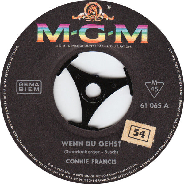 Connie Francis - Wenn Du Gehst 29787 Vinyl Singles Vinyl Very Good (VG) <br> Hoes Good Plus (G+)