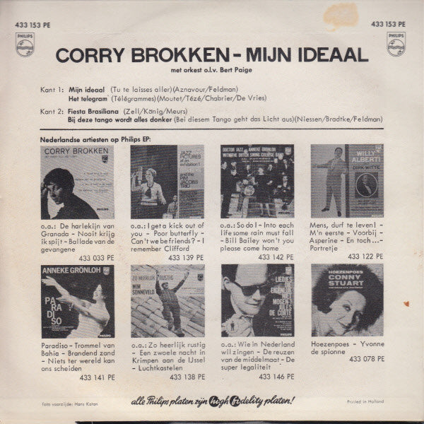 Corry Brokken - Mijn Ideaal 40092 Vinyl Singles EP Vinyl Very Good (VG) <br> Hoes Good Plus (G+)