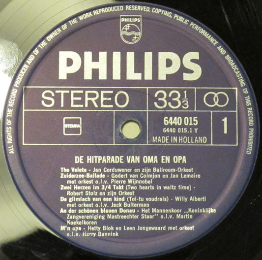 Various - De Hitparade Van Oma En Opa (LP) Vinyl LP Vinyl Zeer Goed / Hoesje Goed "VINYLSINGLES.NL"