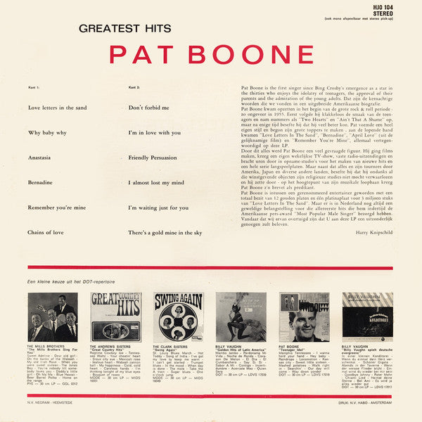 Pat Boone - Greatest Hits (LP) Vinyl LP Vinyl Very Good (VG) <br> Hoes Good Plus (G+)