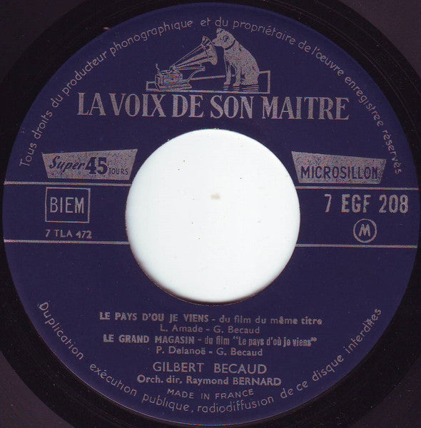 Gilbert Bécaud - Le Pays D'où Je Viens (B-Keus) Vinyl Singles EP
