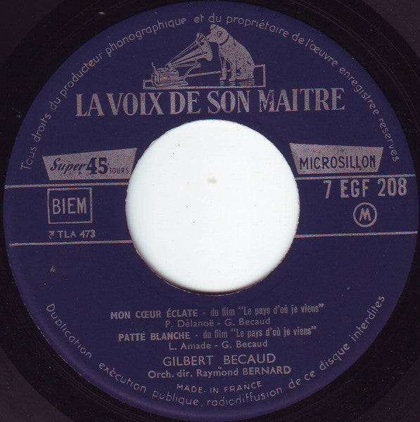 Gilbert Bécaud - Le Pays D'où Je Viens (B-Keus) Vinyl Singles EP