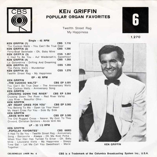 Ken Griffin - Twelfth Street Rag Vinyl Singles Vinyl (VG) <br> Hoes (G+)