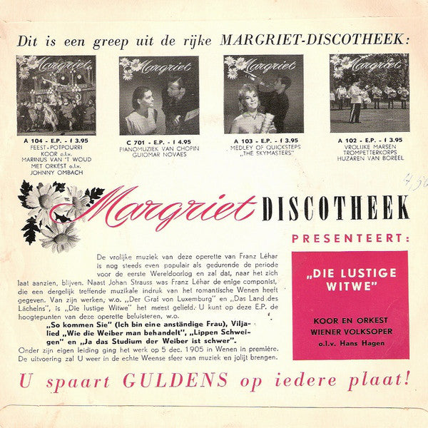 Wiener Volksoper - Die Lustige Witwe Vinyl Singles EP Vinyl Very Good (VG) <br> Hoes Good Plus (G+)