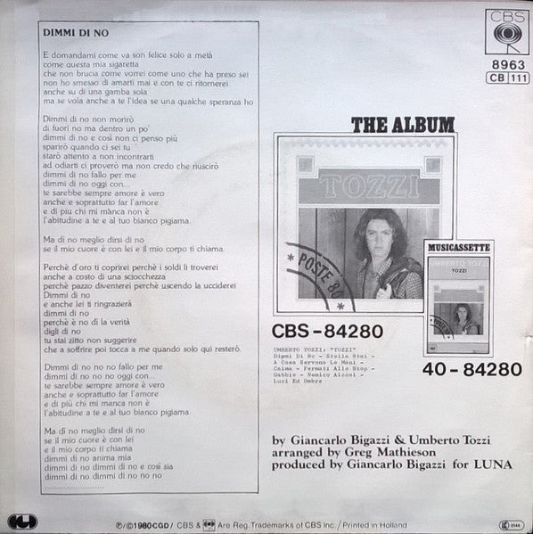 Umberto Tozzi - Dimmi Di No Vinyl Singles Vinyl (VG) <br> Hoes (G+)