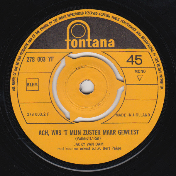 Jacky van Dam - Sjaan Vinyl Singles