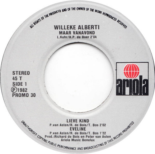 Willeke Alberti - Lieve Kind (Promo) Vinyl Singles