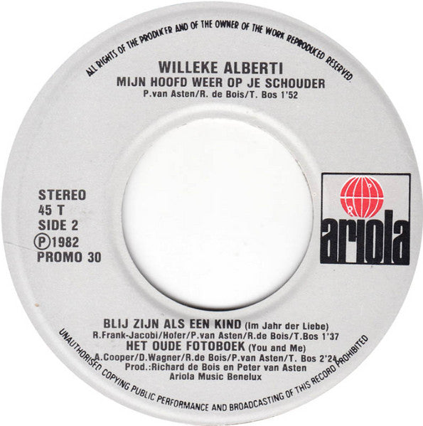 Willeke Alberti - Lieve Kind (Promo) Vinyl Singles Vinyl Very Good (VG) <br> Hoes Good Plus (G+)
