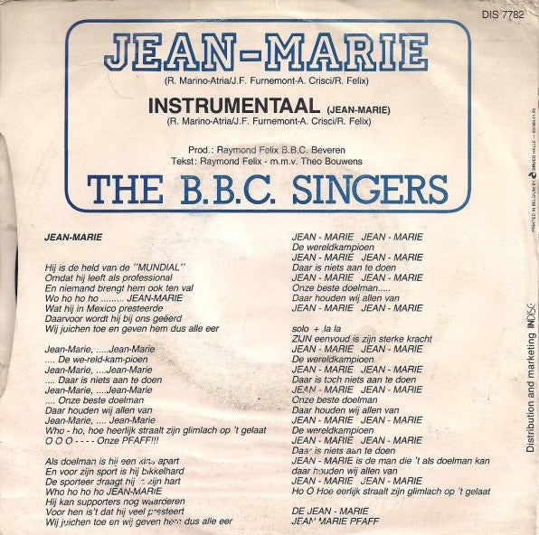 B.B.C. Singers - Jean-Marie 41263 Vinyl Singles Vinyl Very Good (VG) <br> Hoes Good Plus (G+)