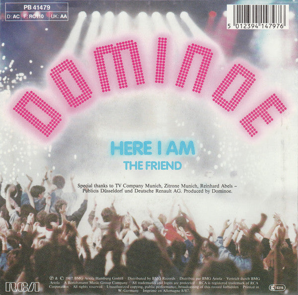 Dominoe - Here I Am Vinyl Singles Vinyl Very Good (VG) <br> Hoes Good Plus (G+)