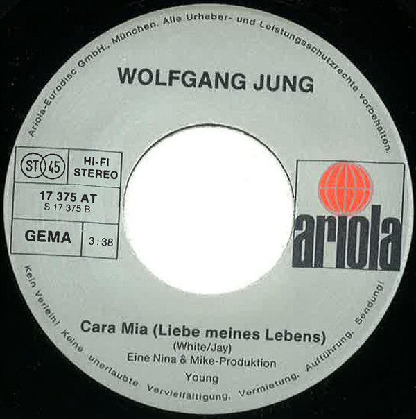 Wolfgang Jung - Blaue Augen Vinyl Singles Vinyl Very Good (VG) <br> Hoes Generic
